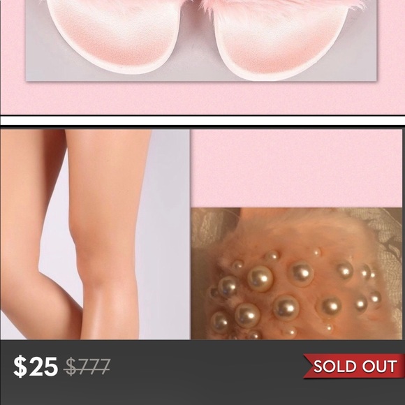@SOULCRUSHER716 Shoes - PEARL FURRY PINK EMBELLISHED SLIDE